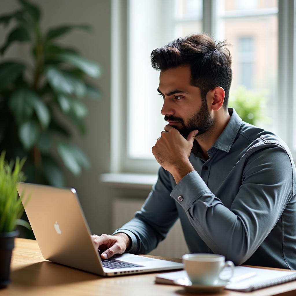 Freelancer za stolom uvažuje o predĺžení softvérového predplatného
